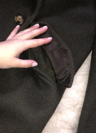 Шерстяное длинное макси миди пальто оверсайз шерсть хаки двудобртное6 фото