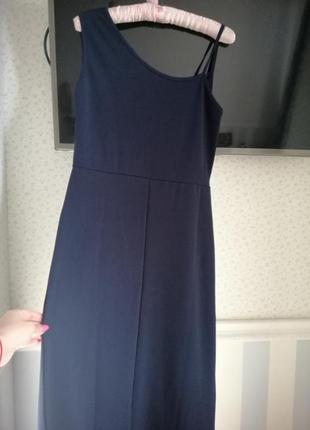 💙темно синее коктейльное вечернее ассиметричное  платье цвета электрик с разрезом9 фото
