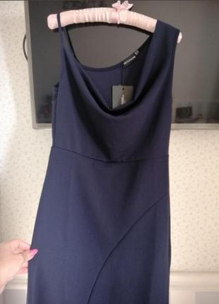 💙темно синее коктейльное вечернее ассиметричное  платье цвета электрик с разрезом8 фото