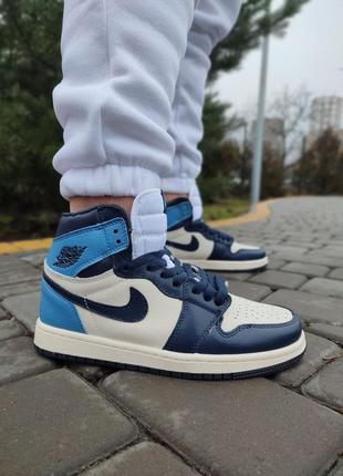 Кроссовки nike air jordan 1 retro high patent blue toe