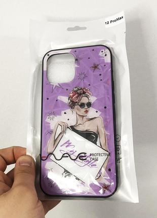 Чехол на apple d iPhone 12 max девушка в очках. цвет: фиолетовый