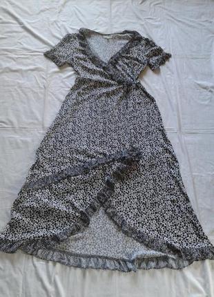 Брендовое вискозное черно-белое длинное пляжное платье-халат, платье на запах next beachwear