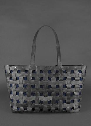 Кожаная плетеная женская большая сумка шоппер, сумка-шопер из натуральной кожи размер xl черная2 фото
