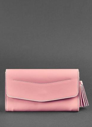 Женская маленькая кожаная сумка клатч через плечо или на пояс из натуральной кожи розовая3 фото
