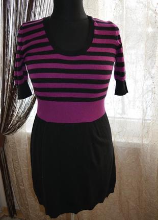 Теплое вязаное моделирующее платье, шерсть, полоска, тельняшка