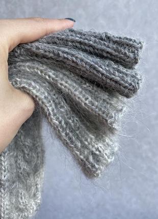 Мітенки сірі в’язані рукавички без пальців вовна мохер напівшерсть серые митенки5 фото