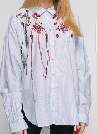 Сорочка оверсайз zara сорочка  вишиванка у вільному стилі этно сорочка бохо1 фото