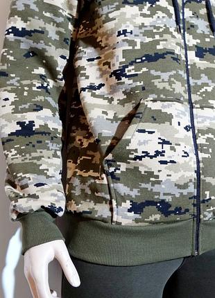 Толстовка хакі на блискавці з капюшоном, чоловічий стильний батник-цвіт хакі піксель/камуфляж3 фото