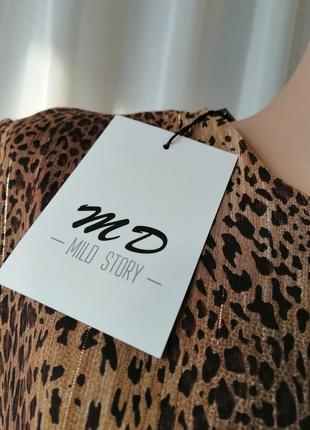 Платье шифон на подкладке принт леопард свободного кроя плечи от шва до шва 43см пышный рукав рукав5 фото