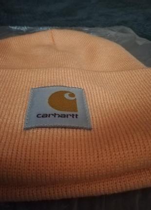 Шапка женская новая carhartt оранжевая яркая оранжевая персиковая теплая с подворотом6 фото