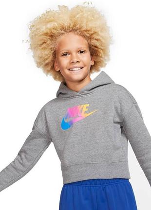 Укороченная кофта свитшот на флисе с капюшоном nike