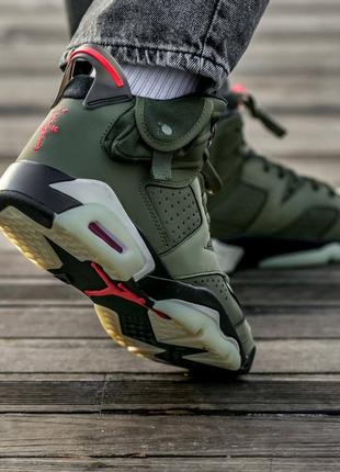 Мужские высокие кожаные кроссовки nike air jordan retro 6 x trawis scott haki#найк3 фото