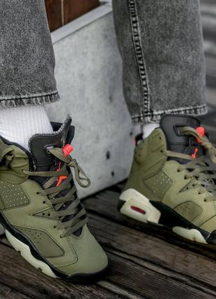 Мужские высокие кожаные кроссовки nike air jordan retro 6 x trawis scott haki#найк5 фото