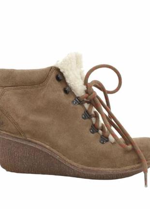 Коричневі замшеві шкіряні чобітки clark’s взуття жіночі туфлі еко овчина2 фото