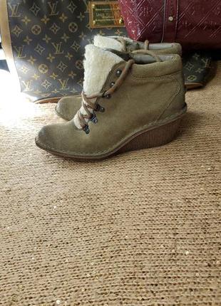 Коричневі замшеві шкіряні чобітки clark’s взуття жіночі туфлі еко овчина