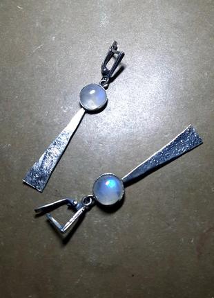 Эксклюзивные уникальные дизайнерские креативные серебрянные сережки 925 ,,лунная комета" с настоящим м лунным камнем адуляром8 фото