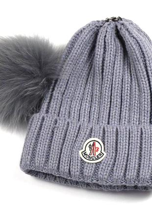 Зимняя женская шапка moncler с помпоном2 фото