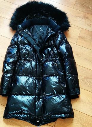 Натуральный зимовий вініловий пуховик пух перо пуффер пуфер куртка пальто zara2 фото