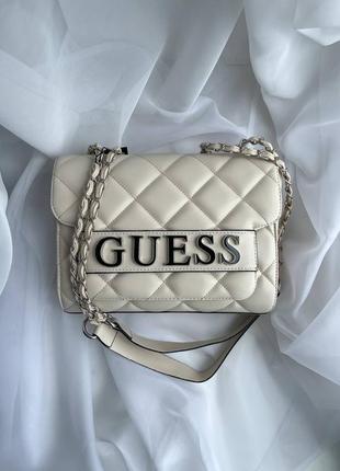 Жіноча середня бежева сумка на ланцюжку через плече guess🆕 стильна сумка