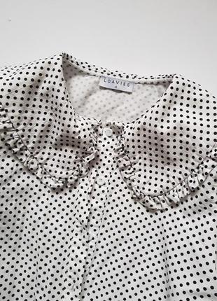 Стильна жіноча блуза в горох, блуза з коміром loavies, бавовняна блуза з об'ємними рукавами6 фото
