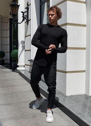 Мужской костюм лонгслив и брюки черный с серым молодежный хлопковый приталенный весенний осенний4 фото