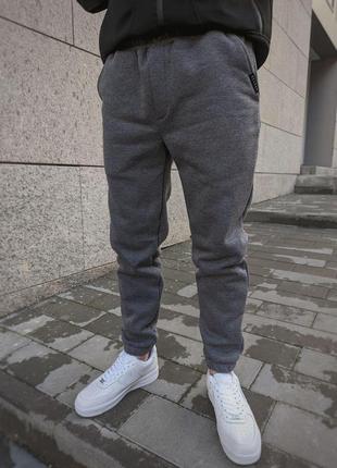 Чоловічі зимові спортивні штани на флісі сірі з начосом1 фото