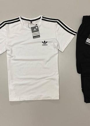 Мужской летний костюм adidas адидас футболка и штаны и носки в подарок белый с черным