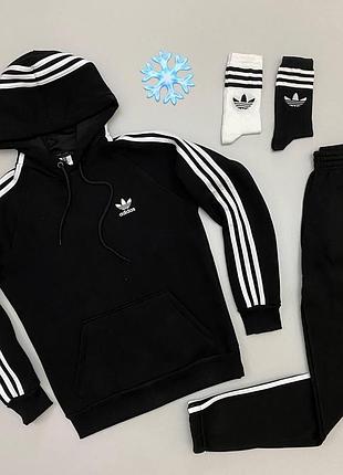 Мужской утепленный спортивный костюм adidas красный с капюшоном | комплект зимний адидас кофта и штаны