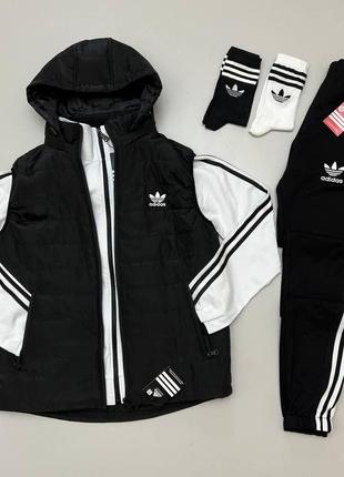 Чоловічий спортивний костюм adidas білий з чорним весняних осінній | комплект адідас костюм + жилетка