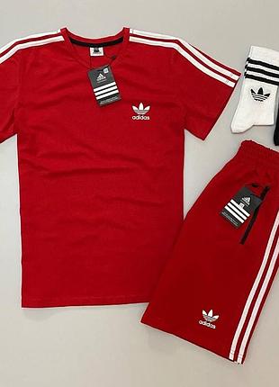 Мужской летний костюм adidas футболка и шорты адидас и носки в подарок красный
