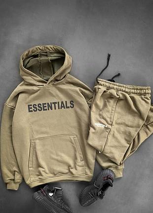 Чоловічий спортивний костюм essentials оливковий молодіжний з капюшоном | комплект чоловічий худі і штани