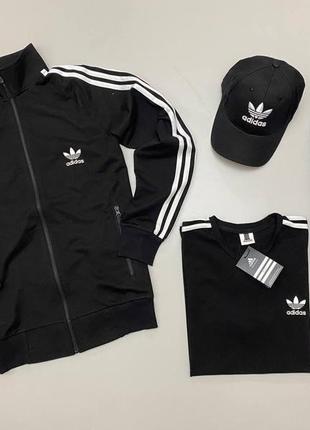 Мужской спортивный костюм adidas 4в1 черный с полосами без капюшона адидас весенний осенний