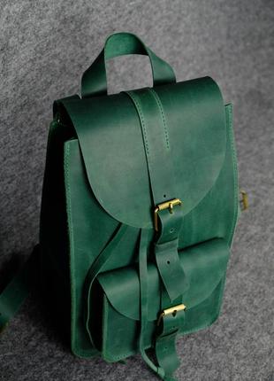 Жіночий шкіряний рюкзак флоренція, натуральна вінтажна шкіра колір зелений2 фото