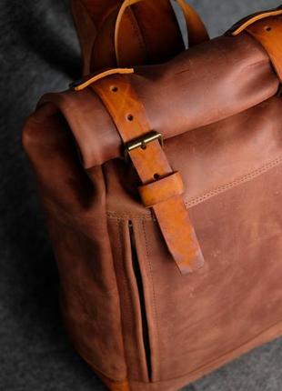 Шкіряний чоловічий рюкзак "hankle h7" натуральна вінтажна шкіра, колір коричневий відтінок коньяк + бурштин2 фото