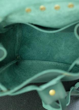 Жіночий шкіряний рюкзак на затяжках, натуральна натуральна шкіра італійський краст колір зелений5 фото