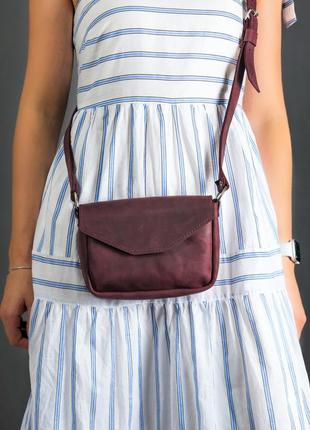 Жіноча шкіряна сумка лілу, натуральна вінтажна шкіра, колір бордо1 фото