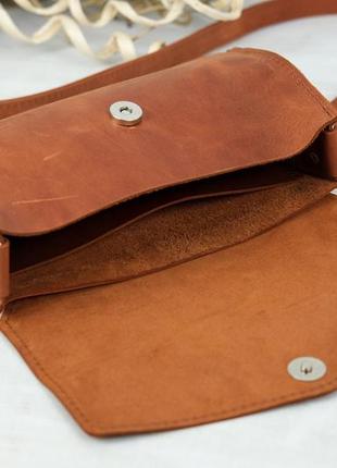 Жіноча шкіряна сумка ромбик, натуральна вінтажна шкіра, колір коричневый, відтінок коньяк6 фото