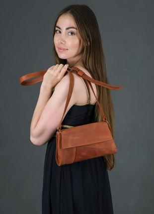 Женская кожаная сумка френки вечерняя, натуральная винтажная кожа, цвет коричневый, оттенок коньяк