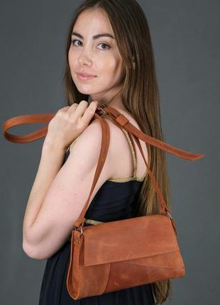 Женская кожаная сумка френки вечерняя, натуральная винтажная кожа, цвет коричневый, оттенок коньяк2 фото