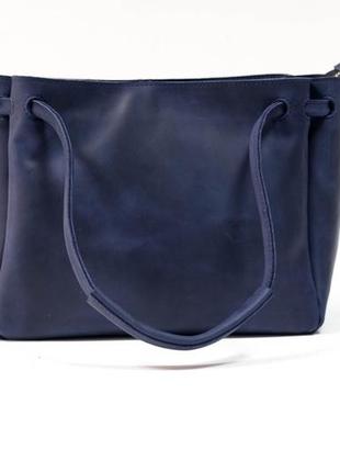 Женская кожаная сумка азия, натуральная винтажная кожа, цвет синий6 фото