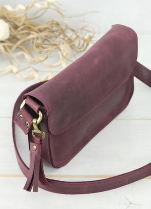 Женская кожаная сумка берти, натуральная винтажная кожа, цвет бордо3 фото