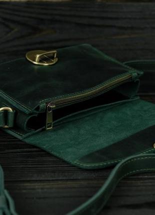Женская кожаная сумка скарлет, натуральная винтажная кожа, цвет зеленый3 фото