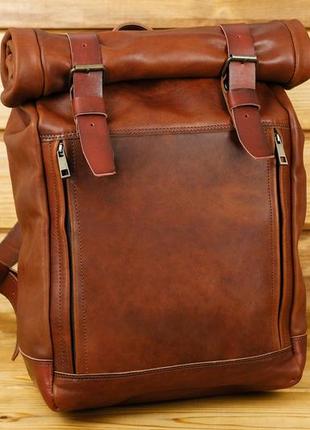 Кожаный мужской рюкзак "hankle h7" натуральная кожа итальянский краст, цвет коричневый оттенок вишня