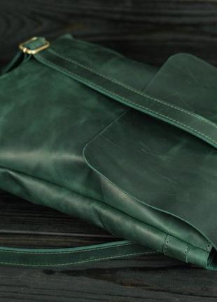 Жіночий шкіряний рюкзак трансформер, натуральна вінтажна шкіра колір зелений3 фото