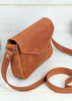 Жіноча шкіряна сумка лілу, натуральна вінтажна шкіра, колір коричневый, відтінок коньяк3 фото