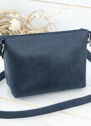 Женская кожаная сумка лето, натуральная винтажная кожа, цвет синий2 фото