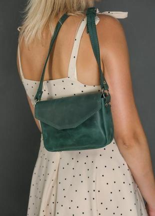 Женская кожаная сумка лилу, натуральная винтажная кожа, цвет зеленый1 фото