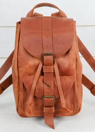 Женский кожаный рюкзак мюнхен, натуральная винтажная кожа цвет коричневый, оттенок коньяк