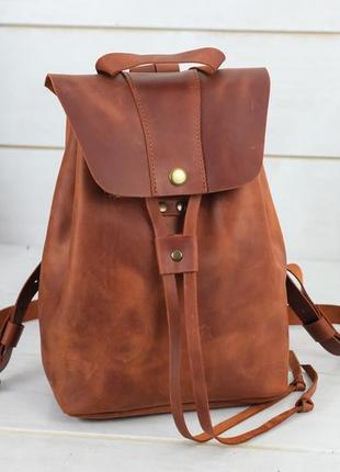 Женский кожаный рюкзак прага, натуральная винтажная кожа цвет коричневый, оттенок коньяк