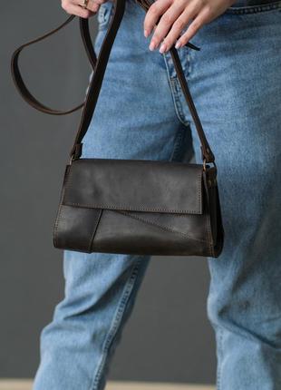Женская кожаная сумка френки вечерняя, натуральная винтажная кожа, цвет коричневый, оттенок шоколад1 фото